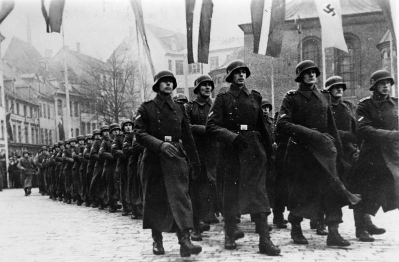 The Latvian SS Volunteer Legion on parade celebrating the 25th anniversary of National Latvia Day. 1943