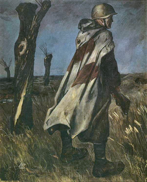 A soldier in a rain cape