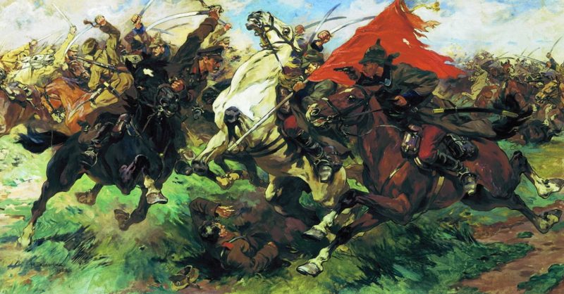 The cavalry attack. Fighting for the Banner by Nikolai Samokish, 1929