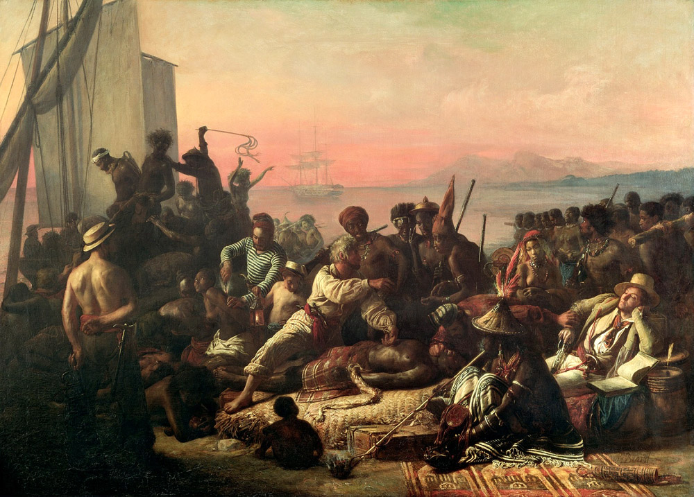 François-Auguste Biard. Buying slaves on the African coast and sending them on a slave ship. 19th century
