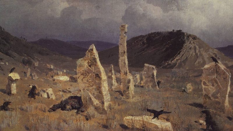 Dead soldier. Near the village of Mechki by Vasily Polenov (a fragment), 1883.