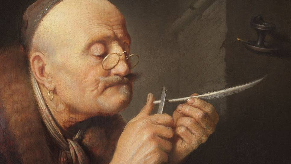 Gerrit Dou. Scholar Sharpening a Quill Pen. 1633
