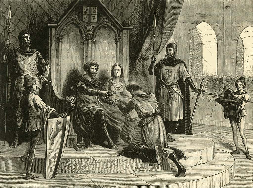 Ceremony of joining vassal dependence. Nineteenth-century engraving
