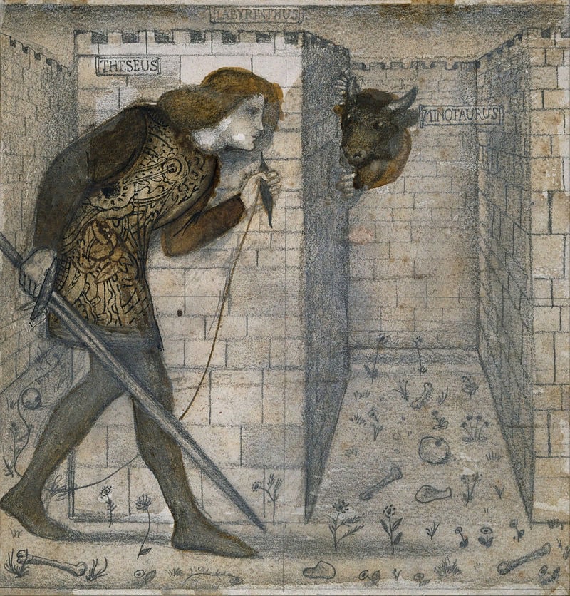 Theseus and the Minotaur in the Labyrinth by Edward Burne-Jones, 1861