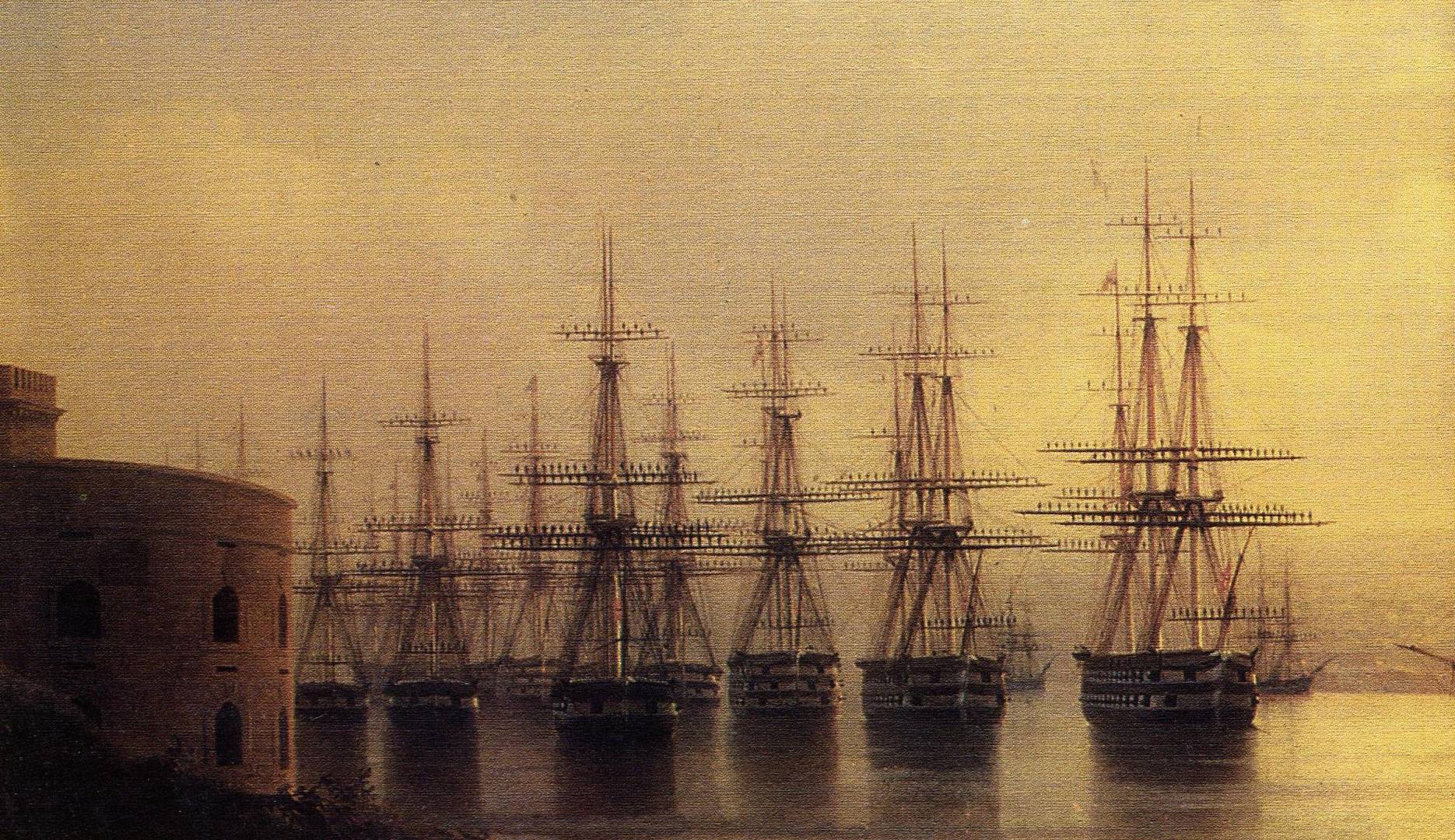 A squadron of the Black Sea Fleet ships before entering the Sevastopol roadstead