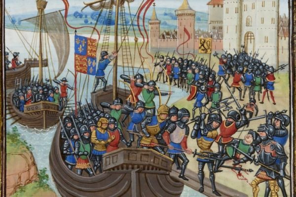 The Battle of Cadzand. A miniature from the Froissart's Chronicles
