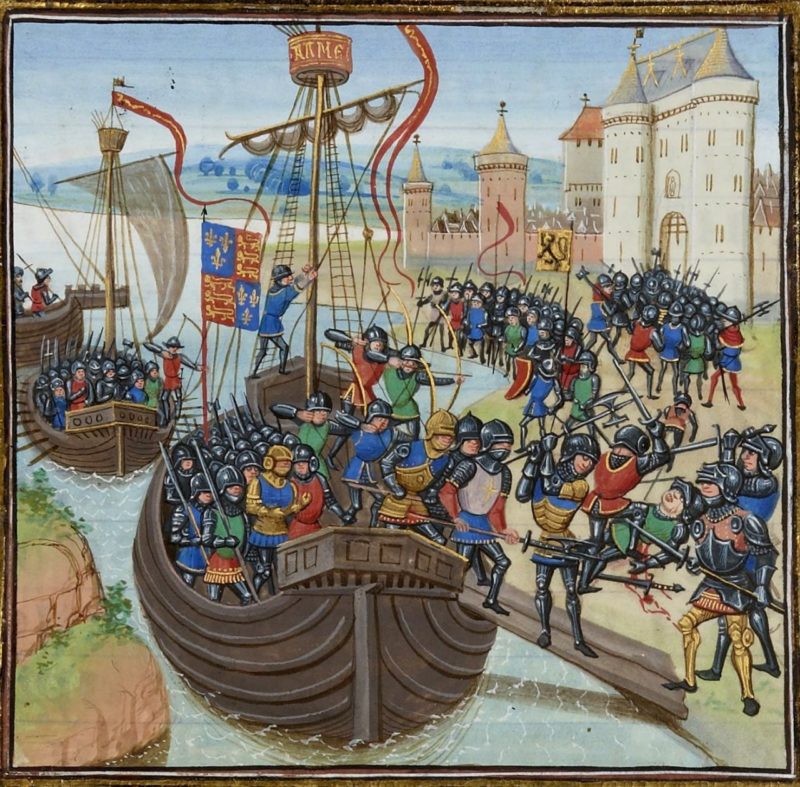 The Battle of Cadzand. A miniature from the Froissart's Chronicles