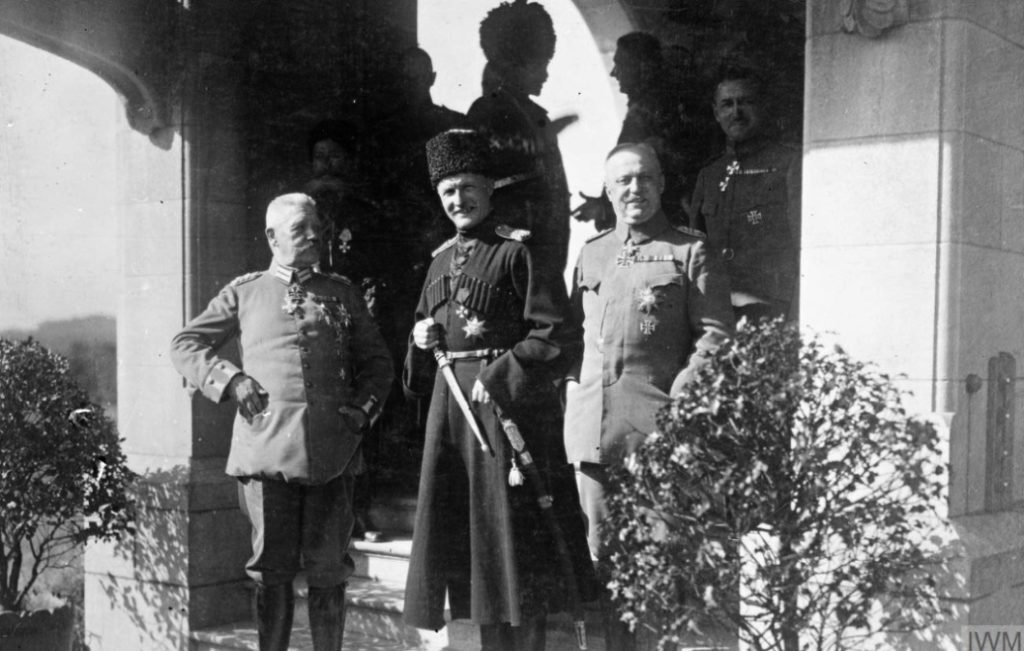 Pavel Skoropadsky with the members of German General Staff Field Marshal Hindenburg and General Ludendorff. September 9, 1918