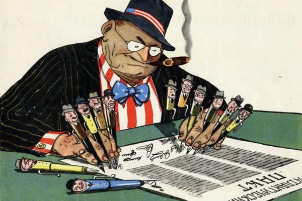 The signing of the Atlantic Pact. Soviet caricature. 1949
