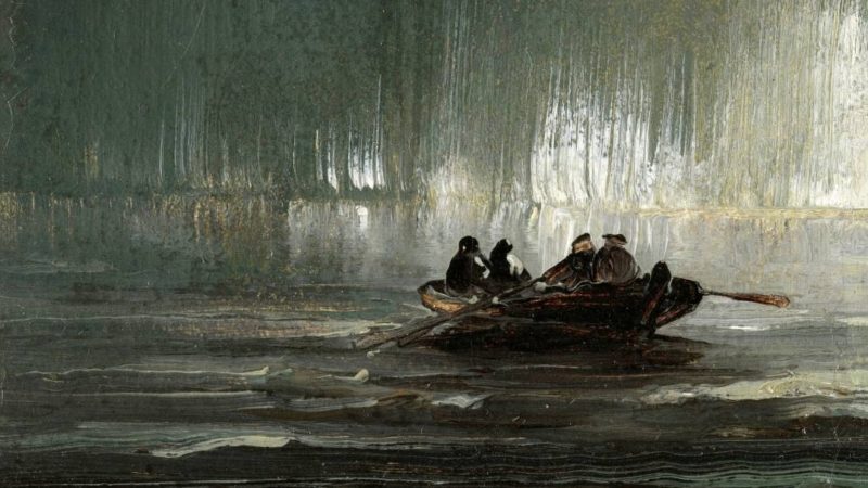 Northern Lights over Four Men in a Rowboat