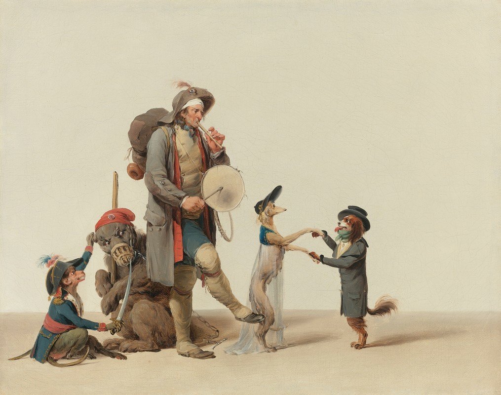 An Animal Trainer With Dancing Dogs, A Bear And Monkey by Louis-Léopold Boilly.