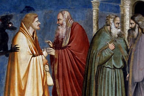 Giotto, Scrovegni Chapel. Judas Receiving Payment for his Betrayal (fragment). 1304 - 1306