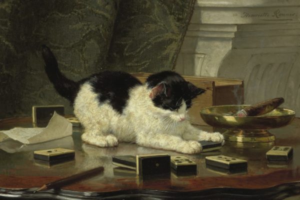 Kitten's Game by Henriette Ronner-Knip, details of the painting, 1860 – 1878.