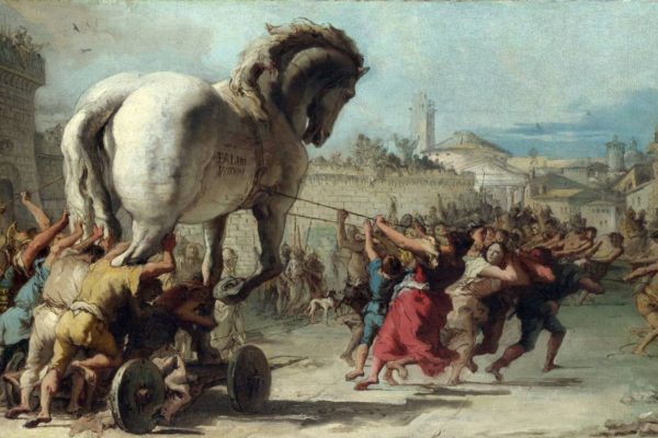 The Procession of the Trojan Horse into Troy by Giovanni Domenico Tiepolo. (approx. 1760)