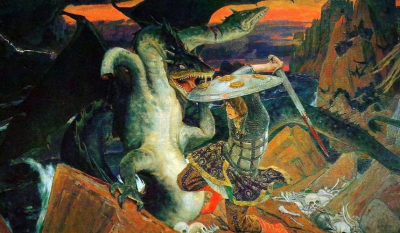 Ivan Tsarevich's battle with the three-headed sea serpent