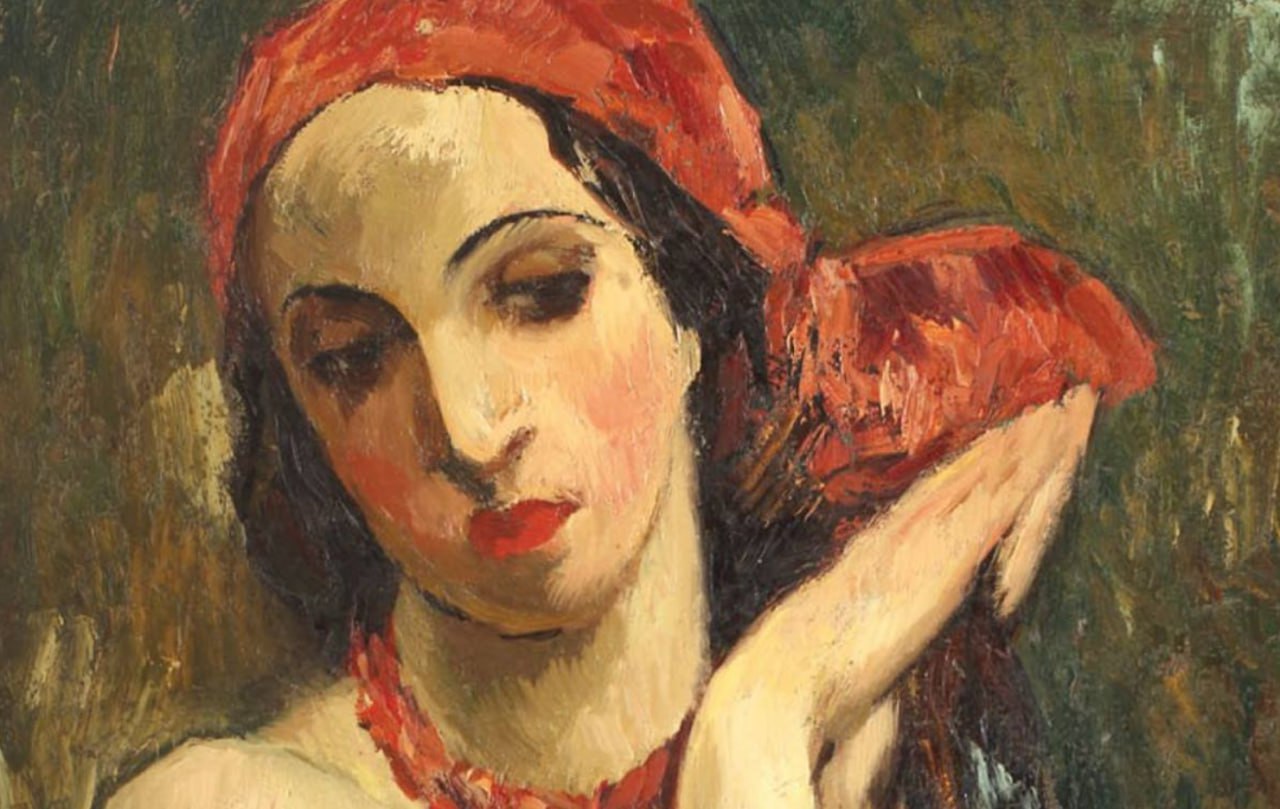 Red Muslin by Ion Theodorescu-Sion, fragment of the painting, 1931.