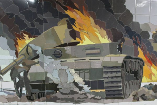 Image by Zagorodnyuk Dmitry © Rossa Primavera news agency. Burning tank. Mosaic in an underground passage in Rostov-on-Don