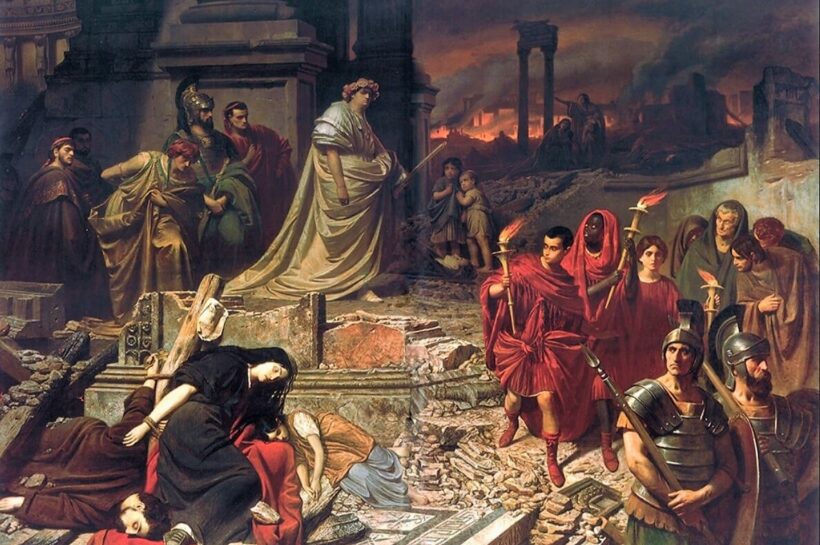 Nero Views the Burning of Rome by Carl Theodor von Piloty. Approx. 1861