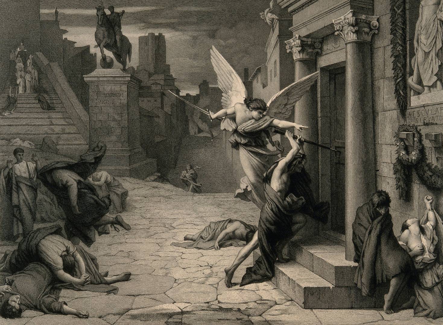 Jules Elie Delaunay. The Angel of Death Striking the Door During the Plague Epidemic of Rome. 1894