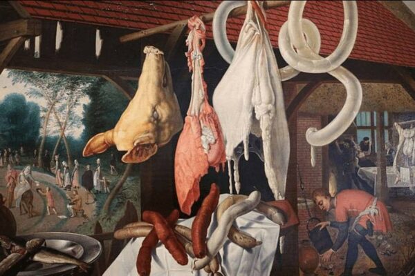 Butcher's stall with the flight into Egypt