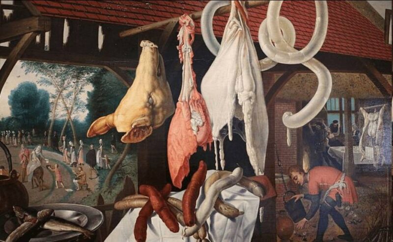 Butcher's stall with the flight into Egypt