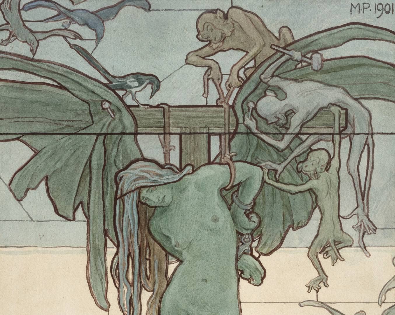 Man Is a Wolf to Man (detail) by Maxmilián Pirner. 1901